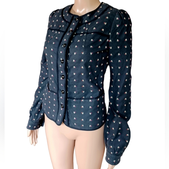 See By Chloe Womens Crop Button Down Jacket Black Geometric Embroidered Size 4 - Picture 5 of 9